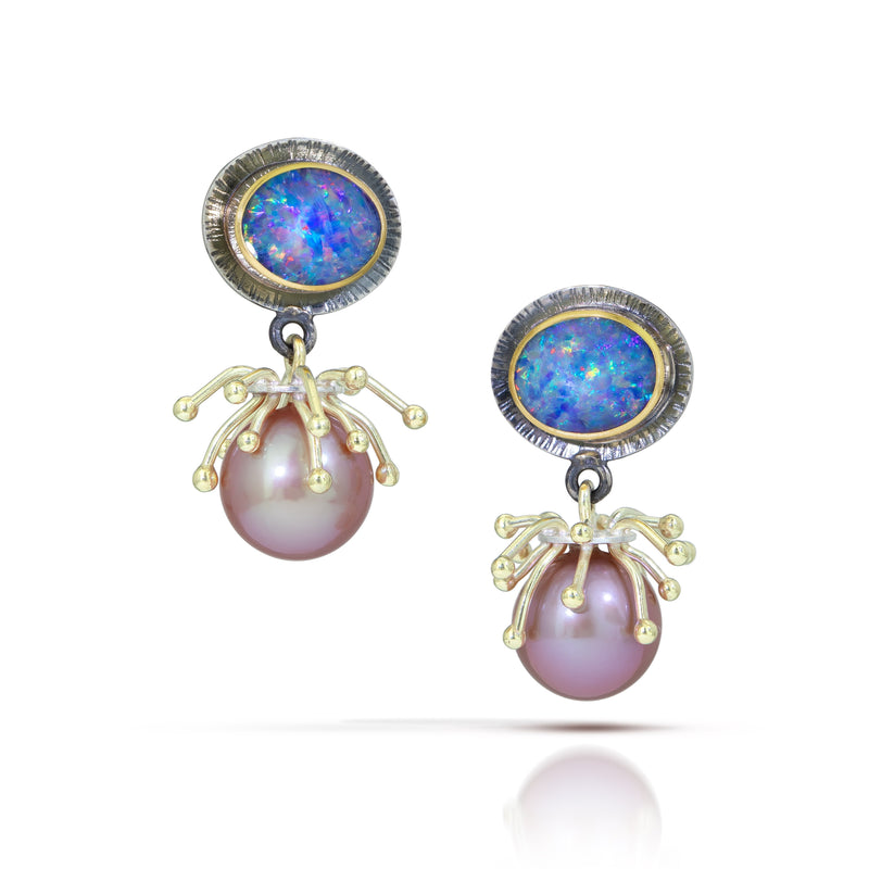 Boulder Opal and Tahitian Pearl Frill Earring